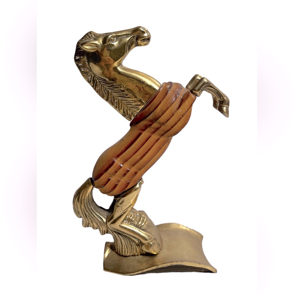 Vintage Brass and carved wooden horse figurine